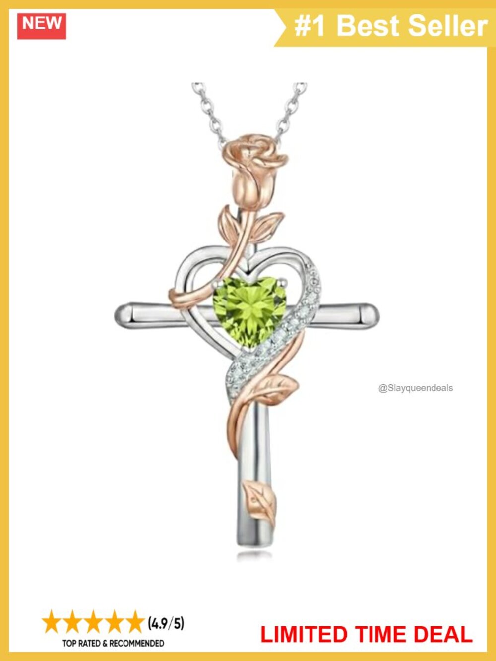 Peridot Birthstone Cross Necklace Rose Gold Plated Pendant Jewelry Gift